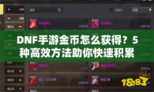 DNF手游金币怎么获得？5种高效方法助你快速积累